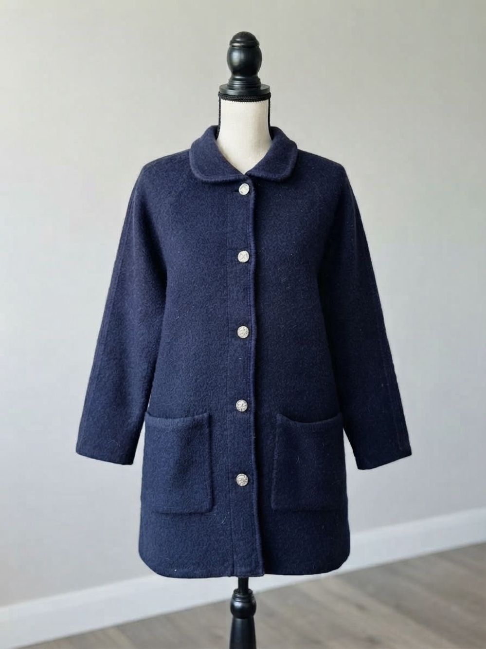 Vintage 90s Karen Scott navy cozy wool sweater jacket S